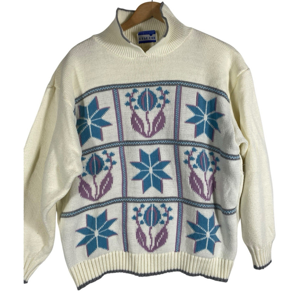 Vintage Sweater Cape Cod Nordic Preppy Grandmacore Coastal Girl Size Large 80s